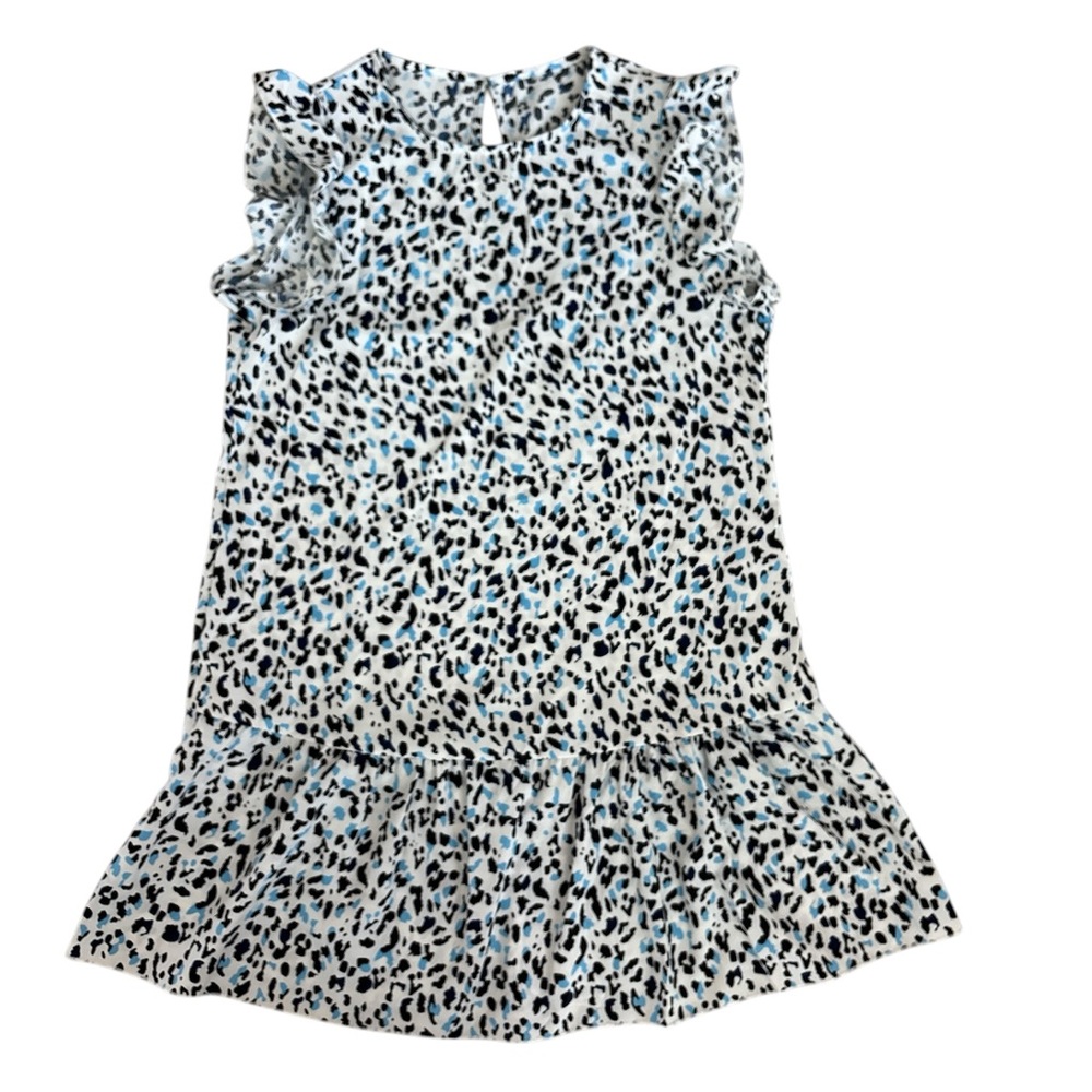 SHEIN Dress Women's White with Light Blue and Black Leopard Print